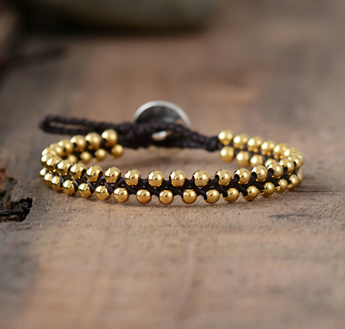 New Womens Bracelet Gold Color Beads String