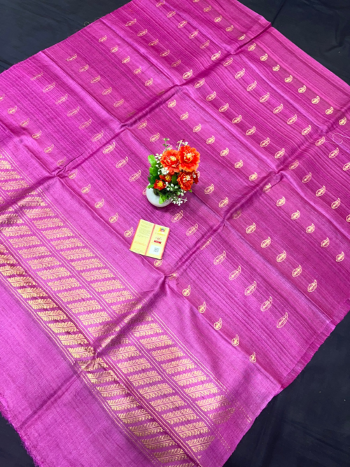 Women's Pure tassar silk handloom sareeDark Pink