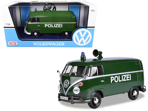 Volkswagen Type 2 (T1) Police Van \Polizei\" Dark Green 1/24 Diecast