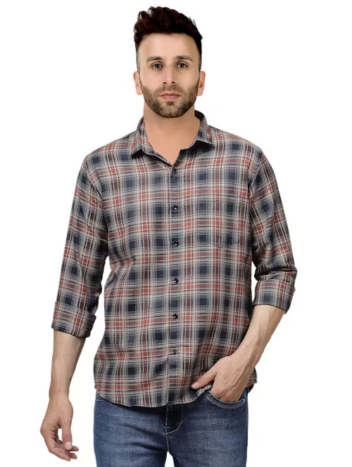 Men Checkered Long Sleeve Casual Shirt (Size-Xl) (Color-Blue)
