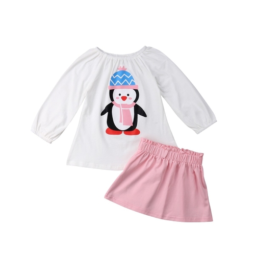 Super Cute Kids Girls Penguin Print Summer Clothes