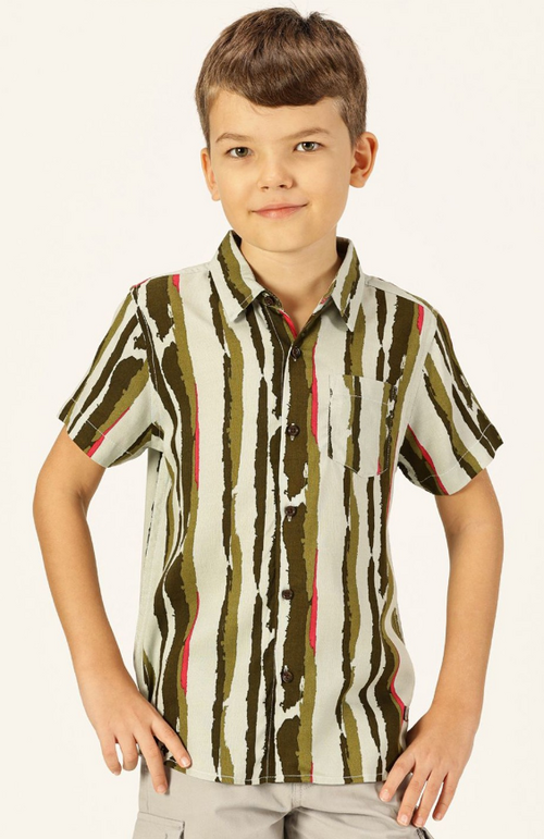 Boys Premium Spread Collar Abstract Printed Cotton Casual Shirt (Color