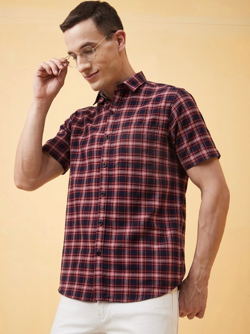 Multicolor Checks Casual Shirt Half Sleeve (Size-XL) (Color-MAROON)