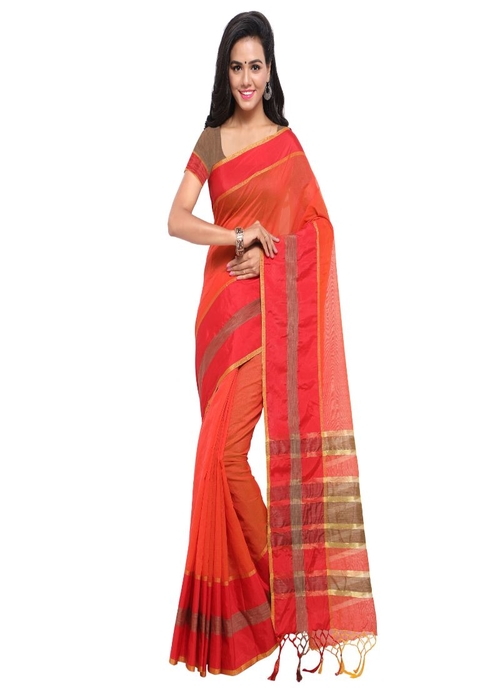 Generic Women's Cotton Silk Saree (Orange, 5-6