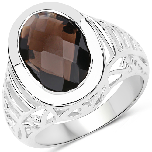 5.46 Carat Genuine Smoky Quartz .925 Sterling Silver Ring