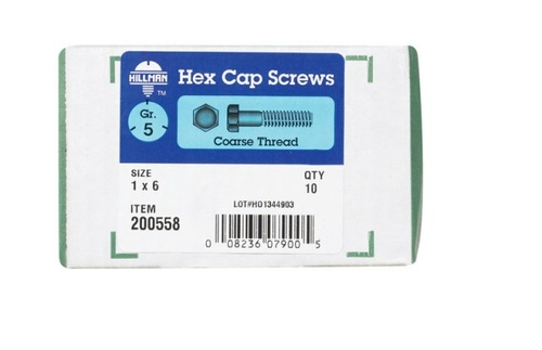 Hillman 200558 1 x 6 in. USS Grade 5 Hex Cap Screws