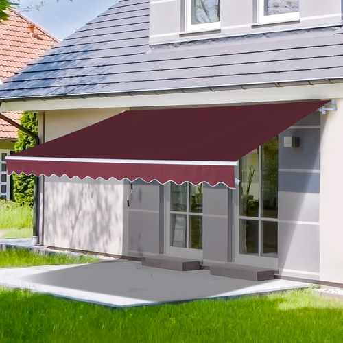 Outsunny 12x8.2ft Manual Retractable Patio Awning Water-Resistant Sun