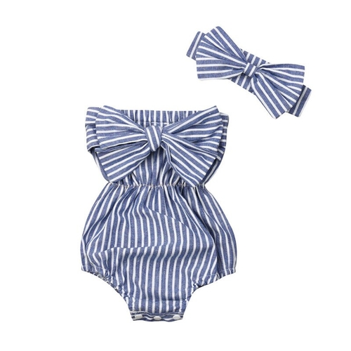 Newborn Infant Baby Girls Off Shoulder Striped