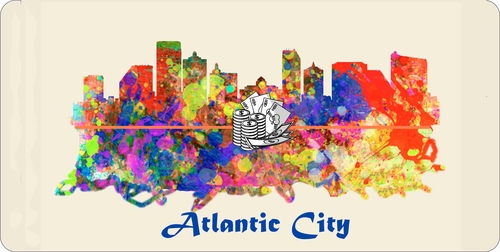 Atlantic City License Plate Watercolor Art Skyline