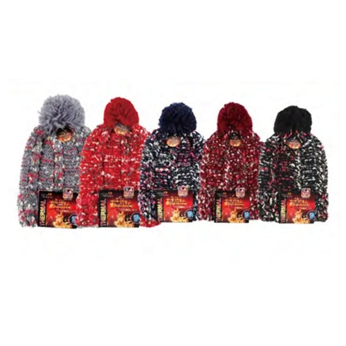 Womens Thermal Knit Hat with Pom Pom, Assorted Color - Case of 72
