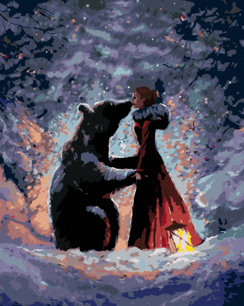 Paint by Numbers - GIRL IN RED DRESS AND A BEAR