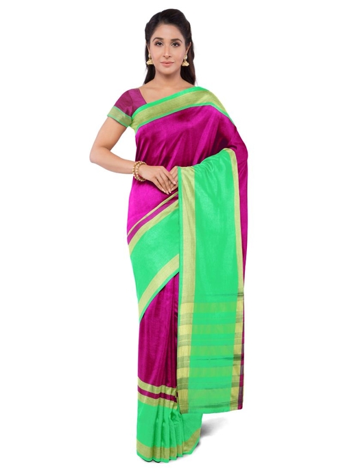 Generic Women's Cotton Silk Saree (Megentha and