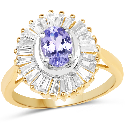 14K Yellow Gold Plated 2.16 Carat Genuine Tanzanite & White Topaz .925