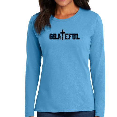 Womens Long Sleeve Graphic T-shirt - Grateful Print