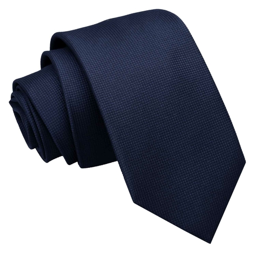 Solid Check Slim Tie - Navy Blue