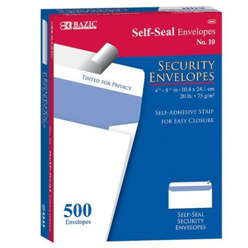 Bazic 5064    #10 Self-Seal Security Envelope (500/Box)  CASE OF 5 