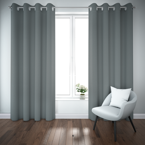 BLC - Blackout Grey & White Modern Polycotton Curtains For Room