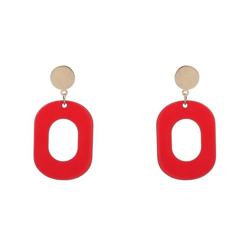 Red Everyday Oval Earrings Crystal Crystal Drops & Danglers for women