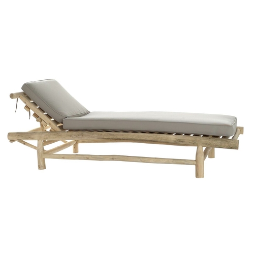 Sun-lounger DKD Home Decor Natural Teak Polyester Light grey (209 x 86