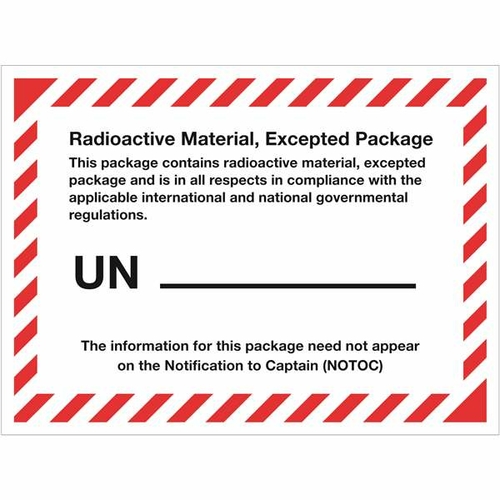 Tape Logic DL1398 4.375 x 3.25 in. - Radioactive Material, Excepte