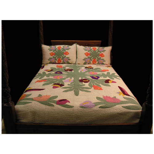 Hawaiian Quilt Bedspread Tropical Flowers Design