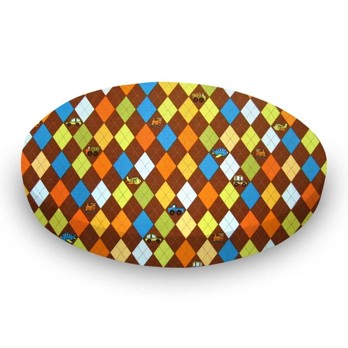 SheetWorld Fitted Round Crib Sheet - 100% Cotton Woven - Argyle Brown