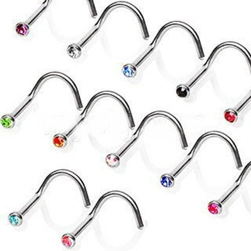 Screw Nose Ring with Press Fitted Gem