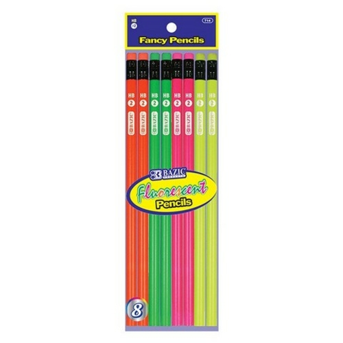 Bazic 714  Fluorescent Wood Pencil w/ Eraser (8/pack)  Case of 24     