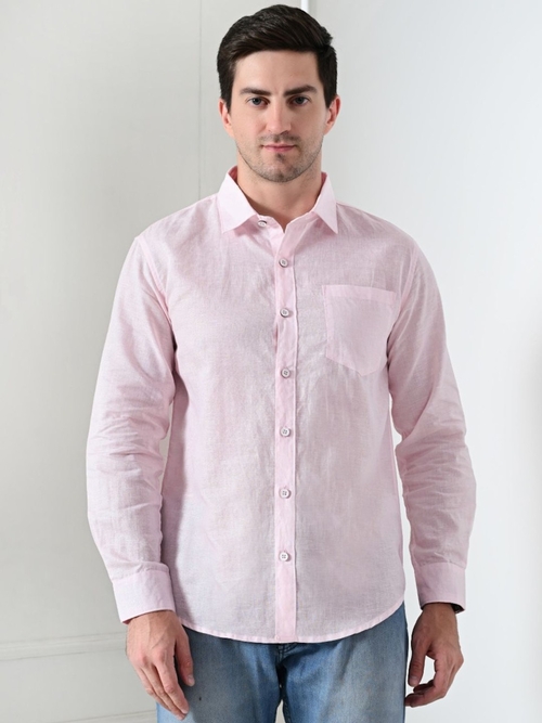 Men's Cotton Formal Shirt (Color Light Pink) (Size L)