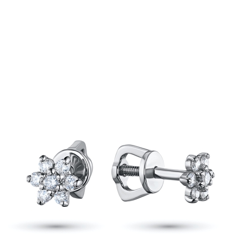 Sterling Silver Earring Studs with 14 Round-Cut Lab-Created Diamonds