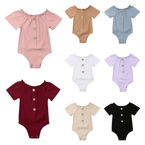 2019 Baby Summer Solid Button Bodysuit Clothes