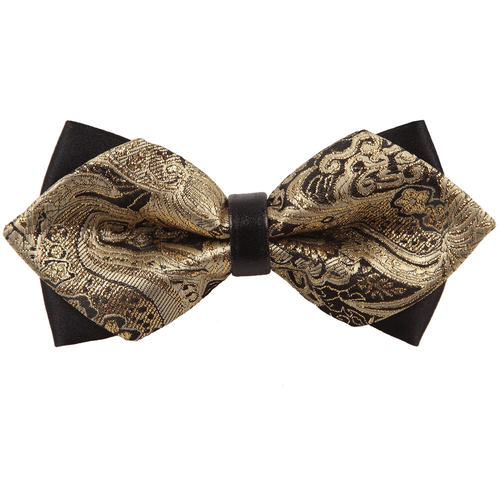 Diamond Tip Pre-Tied Bow Tie - Paisley Gold
