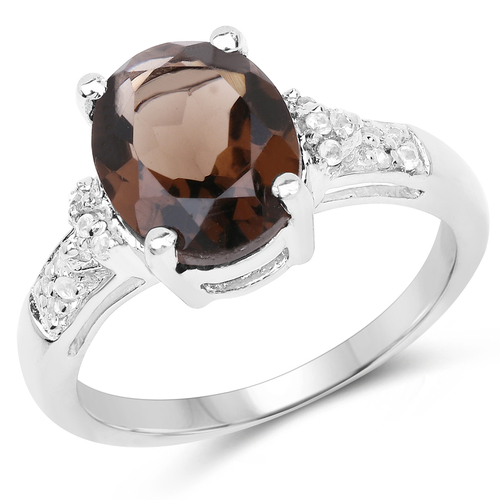 2.41 Carat Genuine Smoky Quartz and White Topaz .925 Sterling Silver