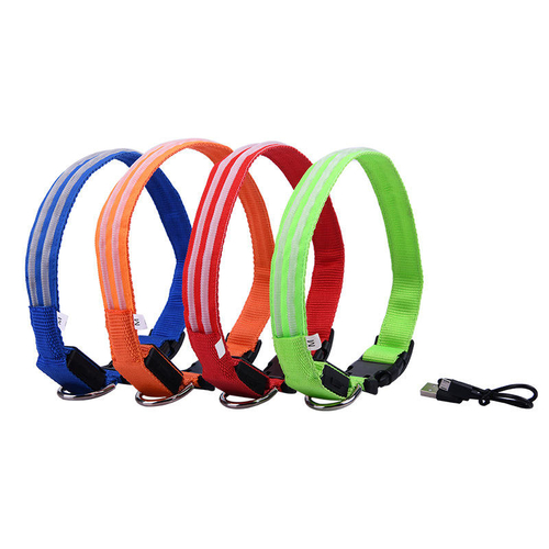 Pet Supplies LED Flash Dog Collar Nylon Translucent Double Fiber Mediu