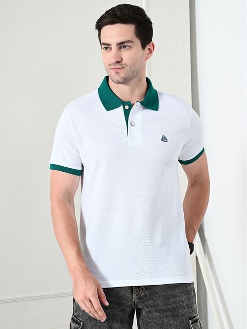Men’s Polo T-Shirt with Contrast Ribbed Collar (Color White) (Size XL)