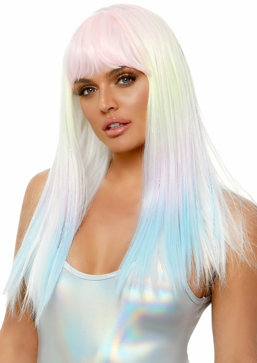 24 Inch Straight Bang Pastel Ombre Wig