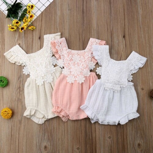 Newborn Baby Girls Lace Floral Romper Back