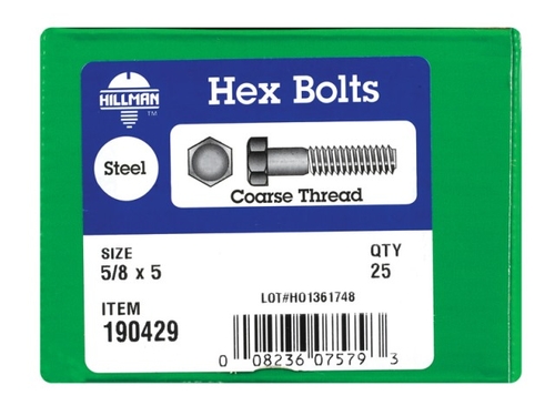 Hillman 190429 0.625 x 5 in. Zinc Plated Hex Head Bolt Grade