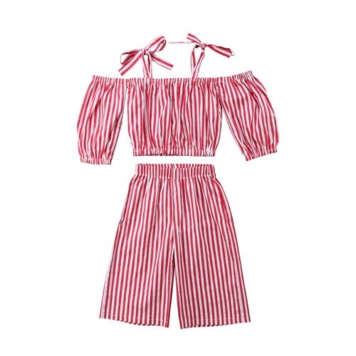 Cute Toddler Girls Kids Stripe Outfit Strap