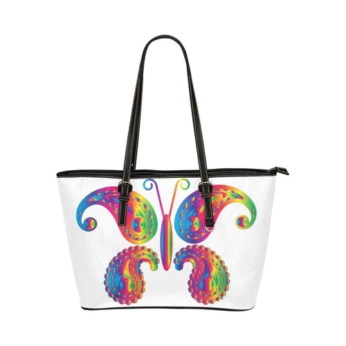 Large Leather Tote Shoulder Bag - Butterfly White T260553