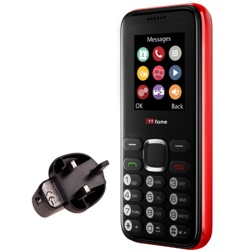 TTfone TT150 Red Dual SIM with Mains Charger, EE Pay As You Go