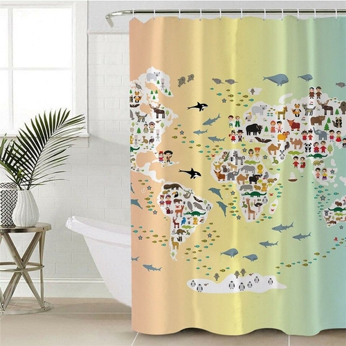 People and Animals World Map Shower Curtain