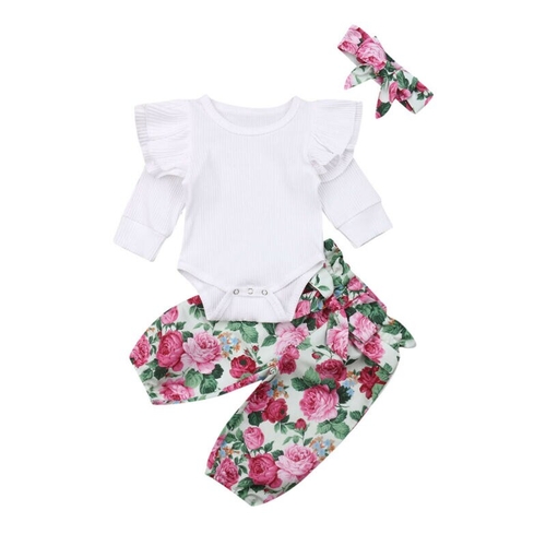 Newborn Toddler Kids Baby Girls Clothes Sets White