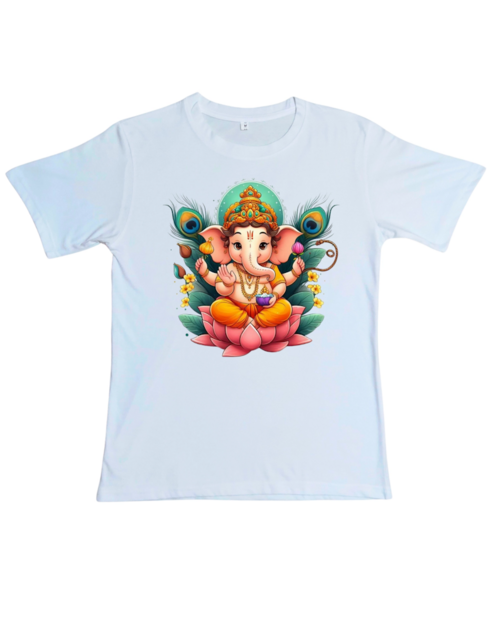 Regular Fit White Tshirt for men & women for Evergreen-Ganesh puja