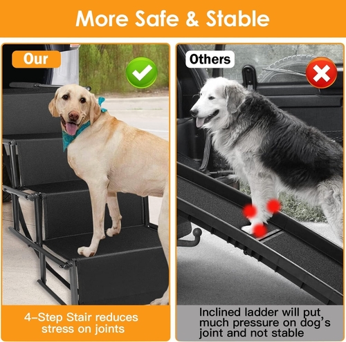 Foldable Dog Ramp 4 Step Collaspible Non Slip Stairs for Car Trucks