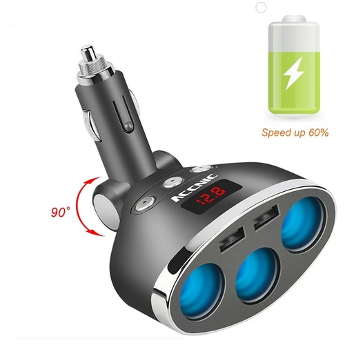 3 in 1 Dual USB Car Cigarette Lighter Socket 