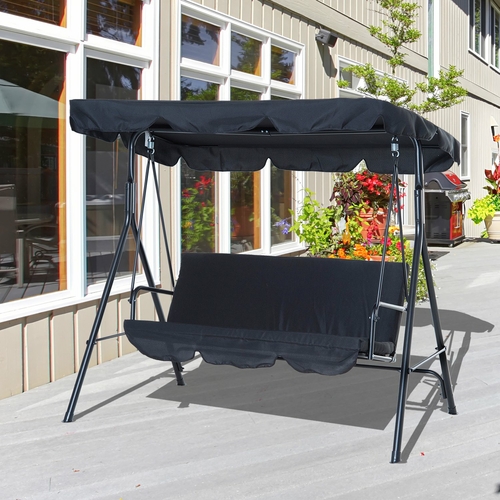 Outsunny Metal 3-Seater Outdoor Patio Swing with Canopy Cushioned