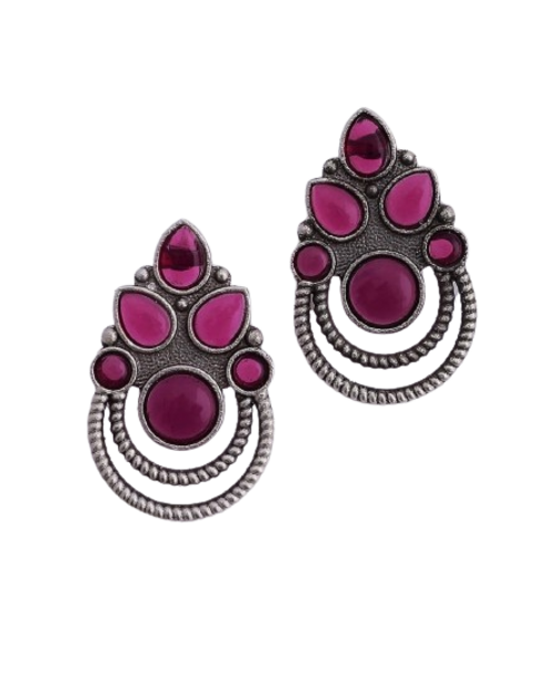 Floral Alloy Silver Plated Ruby & Pearl Chandbali Earring For Women