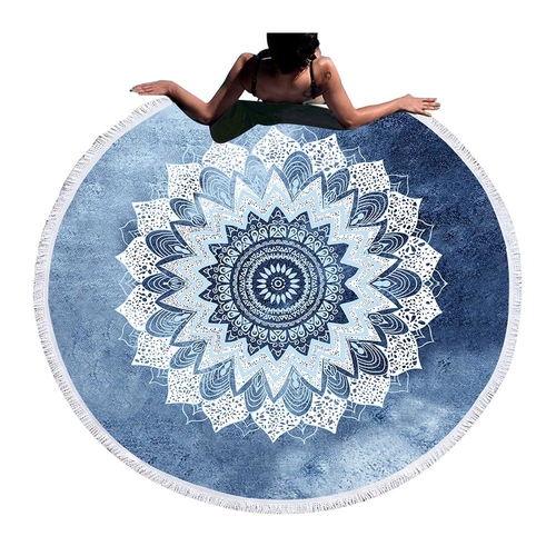 Mandala Round Beach Towel Bohemian Vintage Cobalt