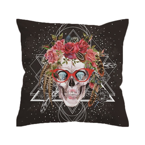 Sugar Skull with Glasses Cushion Cover  Pillow